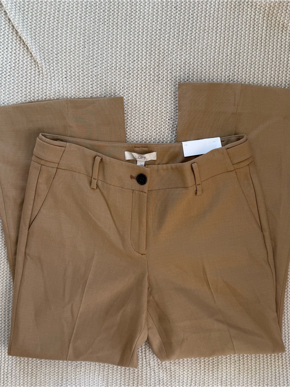 LOFT Kate Classic Stretch Flare Leg Trouser Pants Tan Camel Brown Dress Work 10